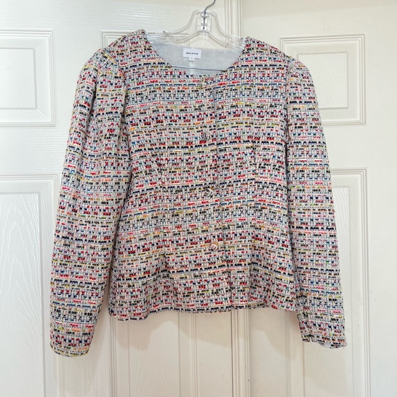Revolve Song of Style Elma Jacket Tweed Blazer Aimee Rainbow Puff Shoulder Sz L - Picture 3 of 15
